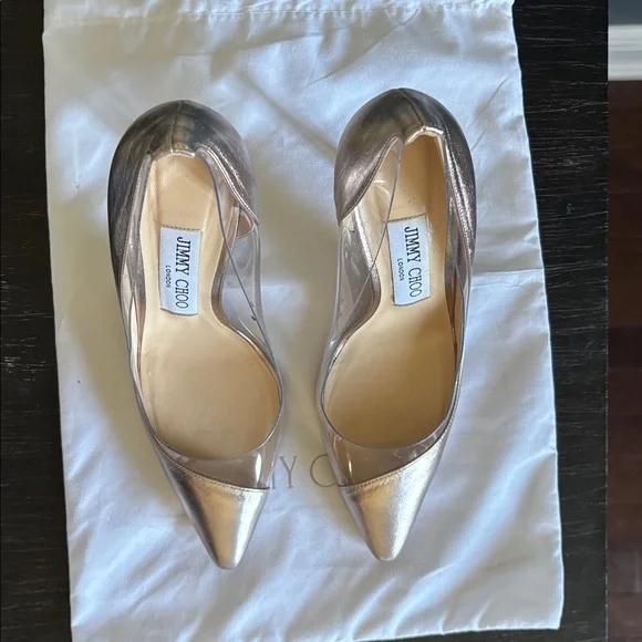 JIMMY CHOO Limited Edition Platinum/Plexi Romy Pointed Heels 100mm Like New! - Picture 3 of 10